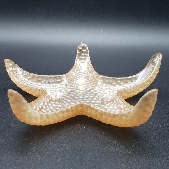 Gold Pearl Iridescent Reverse Painted Art Glass Starfish Candle Holder or Dish - Picture 7 of 8